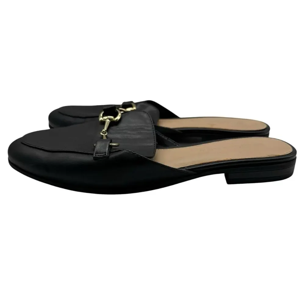 BCBG Generation Zemy Mule Flats Size 7.5 Black Horsebit Loafers